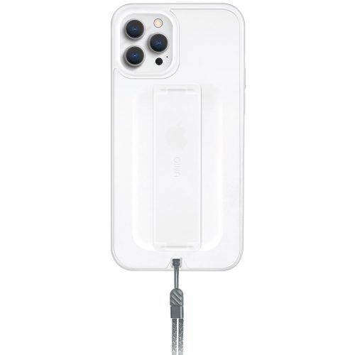 Apple iPhone 12 Pro Max, silikónový rám + plastový chrbát, remienok na prst + remienok na zápästie, Uniq Hybrid Heldro, biela
