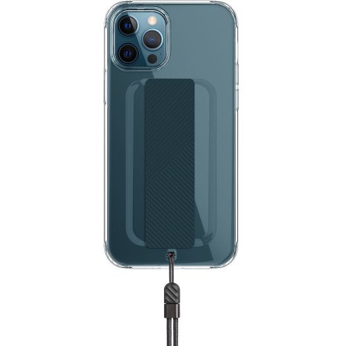 Apple iPhone 12 Pro Max, silikónový rám + plastový chrbát, remienok na prst + kĺb, Uniq Hybrid Heldro, modrá