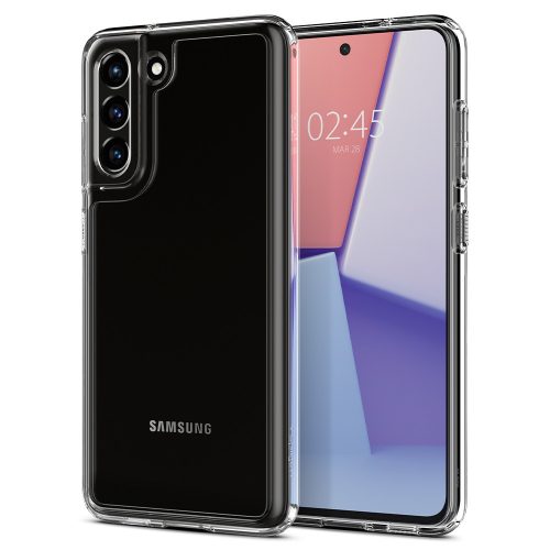 Samsung Galaxy S21 FE 5G SM-G990, silikónové puzdro + plastový rám, stredne odolné proti nárazu, Spigen Crystal Hybrid, priehľadné