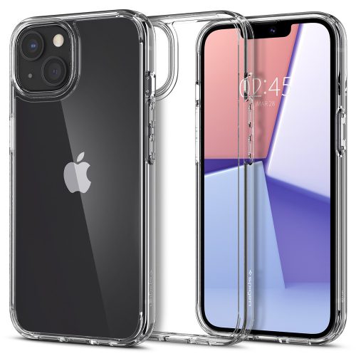 Apple iPhone 13 Mini, Silikónové puzdro + plastový rám, stredne odolné voči nárazom, Spigen Crystal Hybrid, číre