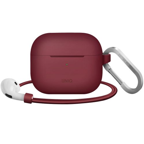 Nabíjací držiak na slúchadlá Bluetooth, silikónový, podpora bezdrôtového nabíjania, karabína, háčik na krk, kompatibilný s Apple AirPods 3, Uniq Vencer, bordová