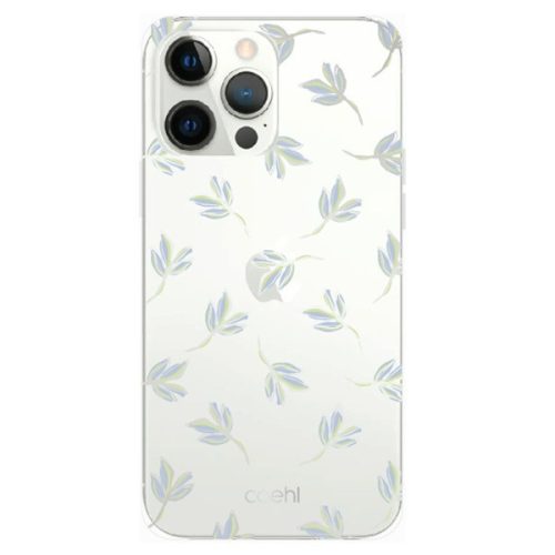 Apple iPhone 13 Pro, Silikónové puzdro, stredne odolné proti nárazu, kvetinový vzor, Uniq Coehl Fleur, transparentné/modré