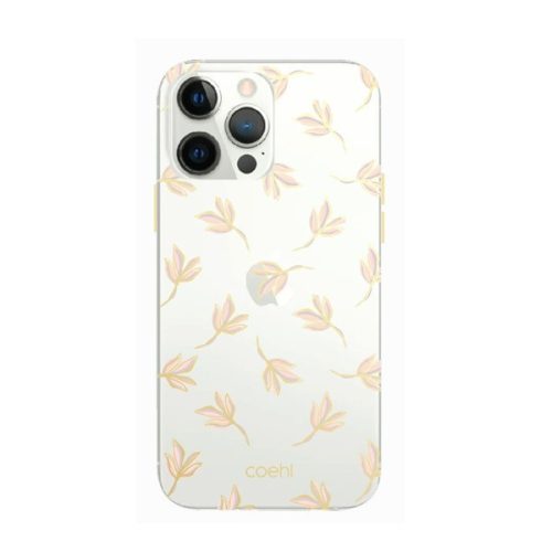 Apple iPhone 13 Pro, Silikónové puzdro, stredne odolné proti nárazu, kvetinový vzor, Uniq Coehl Fleur, transparentné/ružové