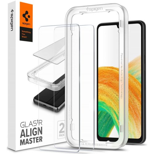 Samsung Galaxy A23 4G / A23 5G SM-A235F / A236U, ochranná fólia displeja, nárazuvzdorná fólia (aj na zakrivenej strane!), tvrdené sklo, Full Cover, Spigen Glastr Alignmaster, číra - 2 ks / balenie