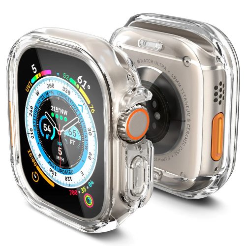 Apple Watch Ultra (49 mm), silikónové ochranné puzdro, odolné proti nárazom, bez remienka, Spigen Ultra Hybrid, priehľadné