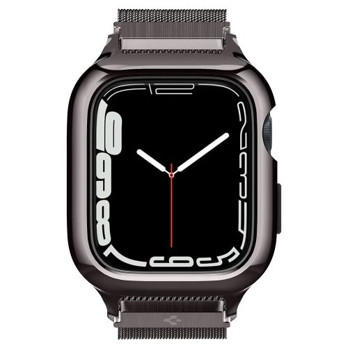 Apple Watch 7-8 (45 mm), Hliníkové ochranné puzdro s oceľovým remienkom, milánsky štýl, Spigen Metal Fit Pro, tmavosivá
