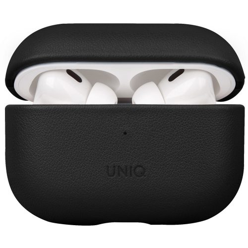 Nabíjací držiak na slúchadlá Bluetooth, kožený, s podporou bezdrôtového nabíjania, kompatibilný s Apple AirPods Pro 2, Uniq Terra, čierny