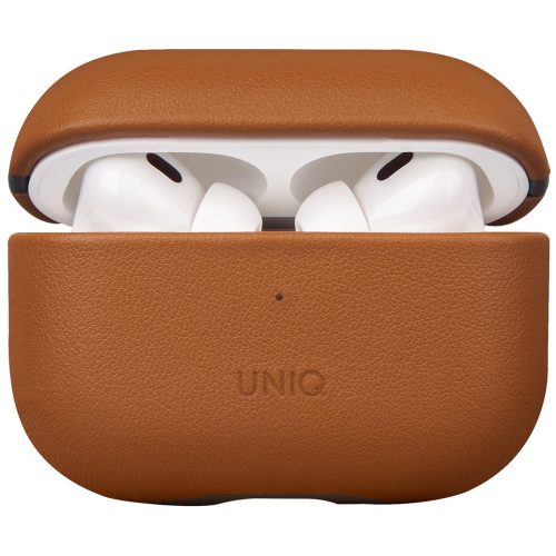 Držiak na nabíjačku Bluetooth pre slúchadlá, kožený, s podporou bezdrôtového nabíjania, kompatibilný s Apple AirPods Pro 2, Uniq Terra, hnedý