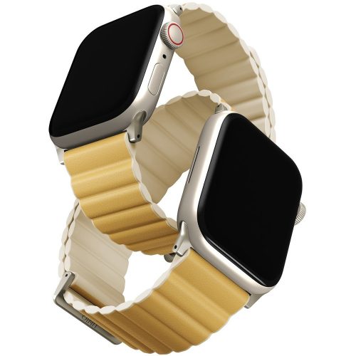 Apple Watch 1-6, SE (38 / 40 mm) / Watch 7 (41 mm), silikónový remienok, magnetické zapínanie, dvojfarebný, obojstranný, obojstranný, Uniq Revix, žltá/biela