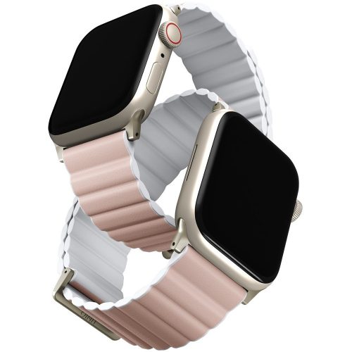 Apple Watch 1-6, SE (42 / 44 mm) / Watch 7-8 (45 mm) / Watch Ultra (49 mm), silikónový remienok, magnetické zapínanie, dvojfarebný, obojstranný, obojstranný, Uniq Revix, ružová/biela