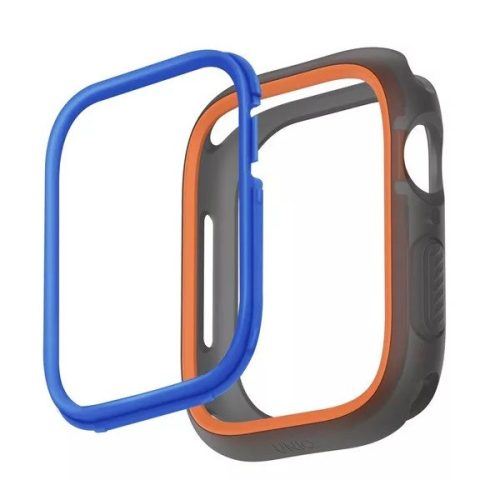 Apple Watch 1-6, SE (44 mm) / Watch 7-8 (45 mm), Plastové + silikónové ochranné puzdro, bez remienka, stredne odolné proti nárazu, s 2 vymeniteľnými rámikmi, Uniq Moduo, oranžová/modrá