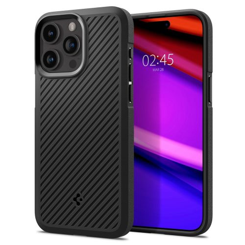 Apple iPhone 15 Pro Max, silikónové puzdro, Spigen Core Armor, pruhovaný vzor, čierne