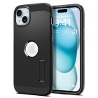 Apple iPhone 15, Silikónové puzdro + plastová zadná strana, kompatibilné s nabíjačkou Magsafe, so stojanom, Spigen Tough Armor Mag, čierne