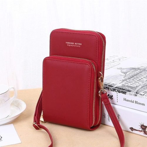 Dámska crossbody kabelka na zips, bordová