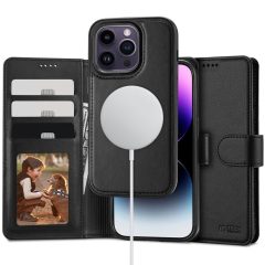   Apple iPhone 15 Pro Max, Puzdro s bočným otváraním, stojan, s magnetickým zapínaním, odnímateľné puzdro, kompatibilné s nabíjačkou Magsafe, TP Wallett Magsafe, čierne