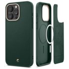 Apple iPhone 15 Pro Max, silikónové ochranné puzdro + plastový zadný kryt, kožený zadný kryt, kompatibilné s nabíjačkou Magsafe, Spigen Ciel Cyrill Kajuk Mag, tmavo zelené