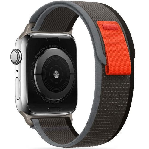 Apple Watch 4-6, SE, SE (2022) (38 / 40 mm) / Watch 7-9 (41 mm), textilný remienok, nylonový, nastaviteľný, priedušný, TP Nylon, čierny/oranžový