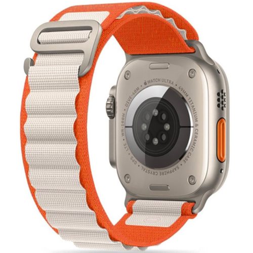 Apple Watch 4-6, SE, SE (2022) (42 / 44 mm) / Watch 7-9 (45 mm) / Watch Ultra 1-2 (49 mm), textilný remienok, nylonový, nastaviteľný, zvlnený dizajn, dvojfarebný, TP Nylon Pro, oranžová/biela