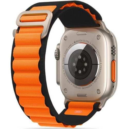 Apple Watch 4-6, SE, SE (2022) (42 / 44 mm) / Watch 7-9 (45 mm) / Watch Ultra 1-2 (49 mm), textilný remienok, nylonový, nastaviteľný, zvlnený dizajn, dvojfarebný, TP Nylon Pro, čierna/oranžová