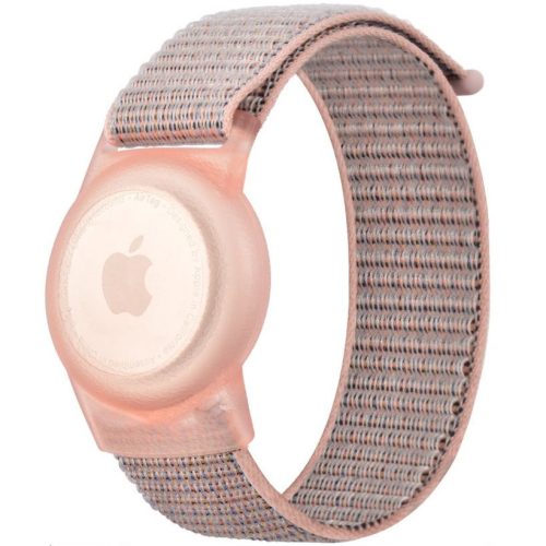Silikónové puzdro Apple AirTag + textilný remienok, nylonové, nastaviteľné, remienok na zápästie, TP Nylon, ružové