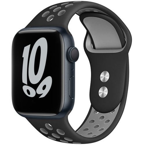 Apple Watch 1-6, SE, SE (2022) (42 / 44 mm) / Watch 7-9 (45 mm) / Watch Ultra (49 mm), silikónový remienok, nastaviteľný, s otvormi, TP SoftBand, čierna/sivá