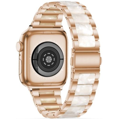 Apple Watch 4-6, SE, SE (2022) (38/40 mm) / Watch 7-9 (41 mm), kovový zadný remienok, TP Modern, zlatá/biela