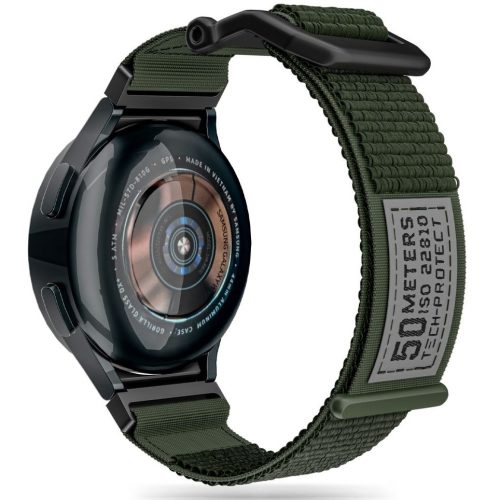 Samsung Galaxy Watch 4 / 5 / 5 Pro / 6 (40 / 44 / 45 mm) / Watch 4 Classic / 6 Classic (42 / 43 / 46 mm), textilný remienok, nylon, nastaviteľný, TP Scout, tmavozelený