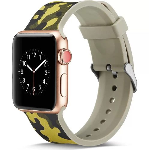 Apple Watch 4-6, SE, SE (2022) (42 / 44 mm) / Watch 7-9 (45 mm) / Watch Ultra 1-2 (49 mm), silikónový remienok, nastaviteľný, maskáčový vzor, C12, Xprotector, vzorovaný/zelený