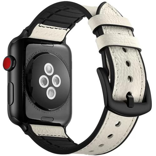 Apple Watch 4-6, SE, SE (2022) (42 / 44 mm) / Watch 7-9 (45 mm) / Watch Ultra 1-2 (49 mm), kožený + silikónový remienok, nastaviteľný, Xprotector, biely