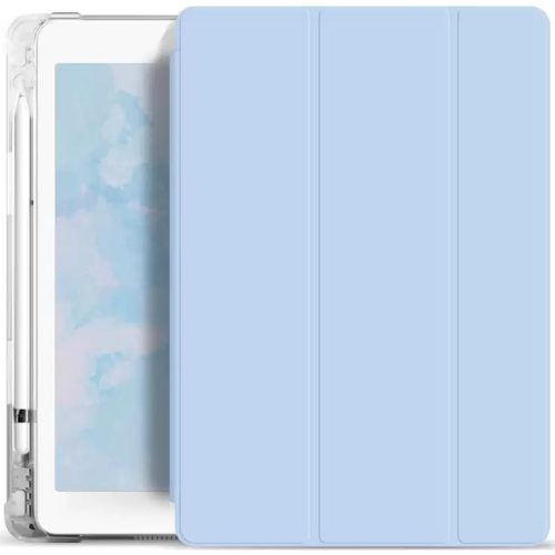 Apple iPad 9.7 (2017 / 2018), puzdro s držiakom na ceruzku Apple Pencil, priehľadný silikónový zadný kryt, inteligentné puzdro, Xprotector Smart Book Flip, svetlo modré