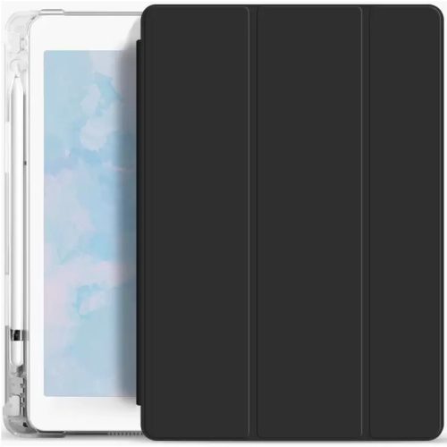 Apple iPad 10.2 (2019 / 2020 / 2021), puzdro s držiakom na ceruzku Apple Pencil, priehľadný silikónový zadný kryt, Smart Case, Xprotector Smart Book Flip, čierne