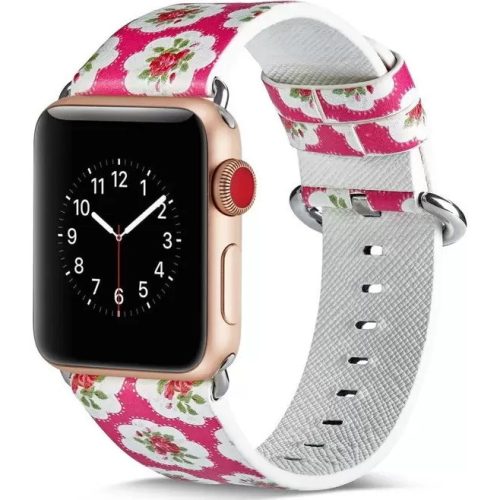 Apple Watch 4-6, SE, SE (2022) (38 / 40 mm) / Watch 7-9 (41 mm), Kožený remienok, nastaviteľný, Kvetinový vzor, F3, Xprotector, Vzorovaný/ružový