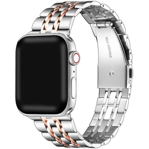 Apple Watch 4-6, SE, SE (2022) (38/40 mm) / Watch 7-9 (41 mm), kovový zadný remienok, nehrdzavejúca oceľ, dvojfarebný, Xprotector, strieborná/červená zlatá