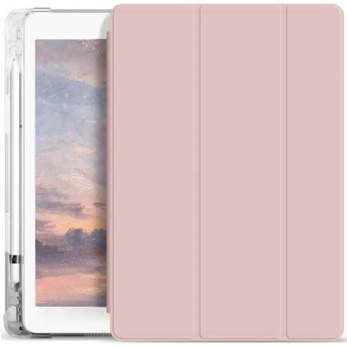 Apple iPad Air (2020 / 2022) / iPad Air 11 (2024), Puzdro s držiakom na ceruzku Apple Pencil, priehľadný silikónový zadný kryt, Smart Case, Xprotector Smart Book Flip, ružové