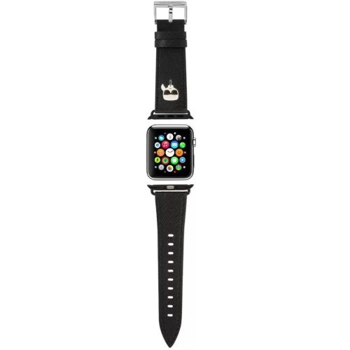 Apple Watch 4-6, SE, SE (2022) (38 / 40 mm) / Watch 7-9 (41 mm), koženkový remienok, nastaviteľný, vzor slnečných okuliarov, Karl Lagerfeld, čierna