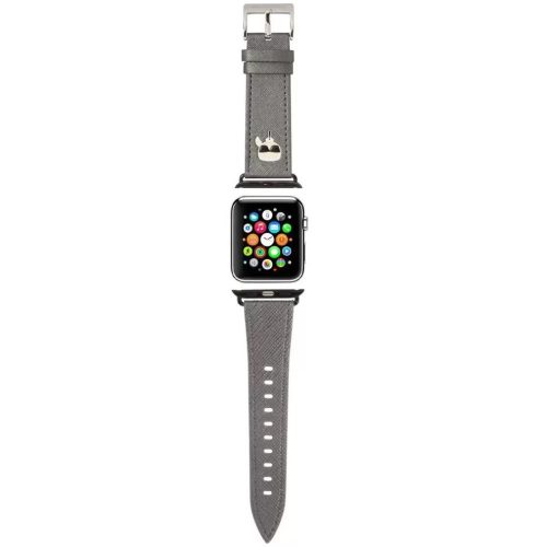 Apple Watch 4-6, SE, SE (2022) (38 / 40 mm) / Watch 7-9 (41 mm), koženkový remienok, nastaviteľný, vzor slnečných okuliarov, Karl Lagerfeld, sivá