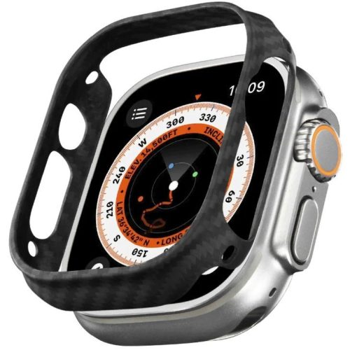Apple Watch 7-8 (45 mm), Plastové ochranné puzdro, bez remienka, stredne odolné proti nárazu, karbónový vzor, Pitaka Air Case, čierna/sivá