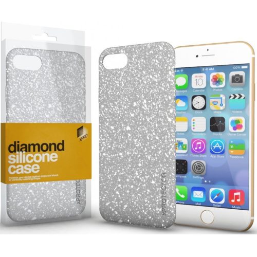 Apple iPhone 14, Silikónové puzdro, lesklé, Xprotector Diamond, strieborné