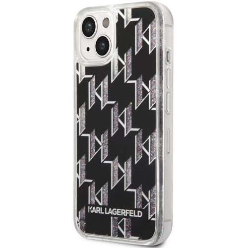 Apple iPhone 14 Plus, Plastový zadný kryt, vzor Monogram, Karl Lagerfeld Monogram Liquid Glitter, čierny