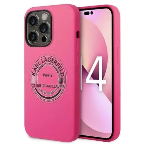 Apple iPhone 14 Pro, Silikónové puzdro, Parížsky vzor, Karl Lagerfeld Silicone RSG, magenta