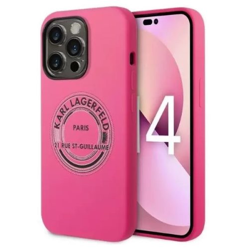 Apple iPhone 14 Pro Max, Silikónové puzdro, Parížsky vzor, Karl Lagerfeld Silicone RSG, magenta