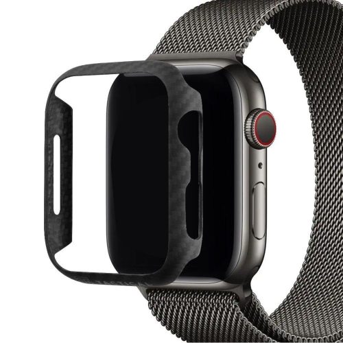 Apple Watch 4-6, SE, SE (2022) (44 mm), Plastové ochranné puzdro, stredne odolné proti nárazu, kevlarový kryt, bez remienka, uhlíkový vzor, Tactical Zulu Aramid, čierne