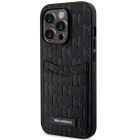 Apple iPhone 14 Pro, Plastový zadný kryt + silikónový rám, zadný kryt s koženým vzhľadom a držiakom na karty, 3D vzor monogramu, Karl Lagerfeld Saffiano Monogram Cardslot, čierny