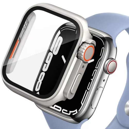 Apple Watch 4-6, SE, SE (2022) (44 mm), Plastový ochranný kryt s ochranným sklom displeja, bez remienka, TP Defense360, titánový/oranžový