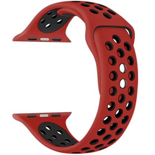 Apple Watch 4-6, SE, SE (2022) (38 / 40 mm) / Watch 7-9 (41 mm), silikónový remienok, nastaviteľný, s otvormi, Xprotector, červený/čierny
