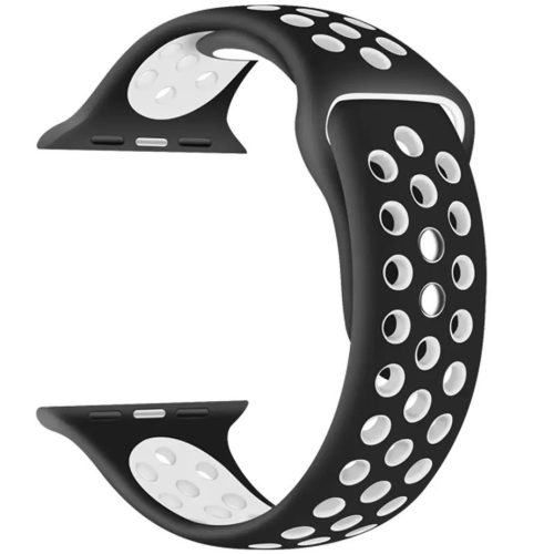 Apple Watch 4-6, SE, SE (2022) (42 / 44 mm) / Watch 7-9 (45 mm) / Watch Ultra 1-2 (49 mm), silikónový remienok, nastaviteľný, s otvormi, Xprotector, čierna/biela