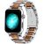 Apple Watch 4-6, SE, SE (2022) (42 / 44 mm) / Watch 7-9 (45 mm) / Watch Ultra 1-2 (49 mm), kovový zadný remienok, nehrdzavejúca oceľ, drevená vložka, Xprotector, strieborná/hnedá