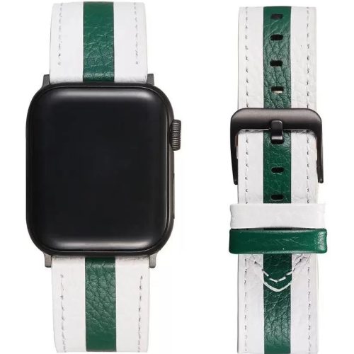 Apple Watch 4-6, SE, SE (2022) (42 / 44 mm) / Watch 7-9 (45 mm) / Watch Ultra 1-2 (49 mm), kožený remienok, nastaviteľný, zelený prúžok, Xprotector, biely
