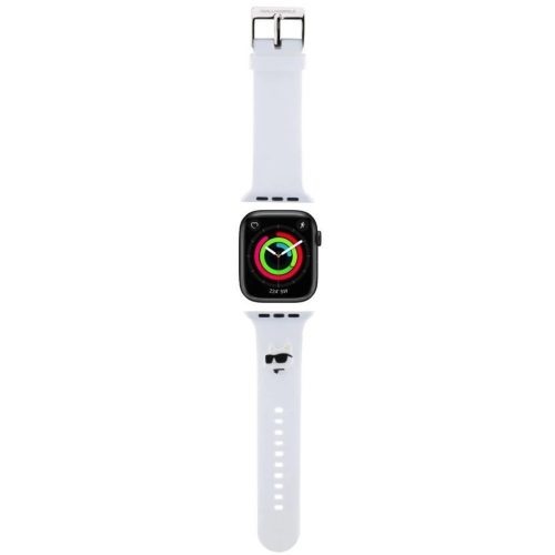 Apple Watch 4-6, SE, SE (2022) (42 / 44 mm) / Watch 7-9 (45 mm) / Watch Ultra 1-2 (49 mm), silikónový remienok, nastaviteľný, vzor slnečných okuliarov s mačkou, Karl Lagerfeld 3D Rubber Choupette Head, biely