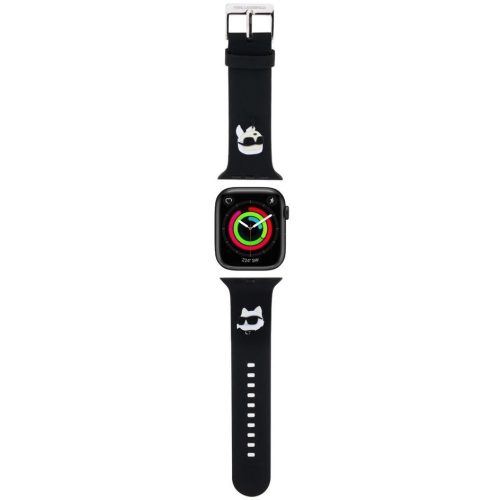 Apple Watch 4-6, SE, SE (2022) (38 / 40 mm) / Watch 7-9 (41 mm), silikónový remienok, nastaviteľný, vzor slnečných okuliarov a mačičky, Karl Lagerfeld 3D Choupette Head, čierna